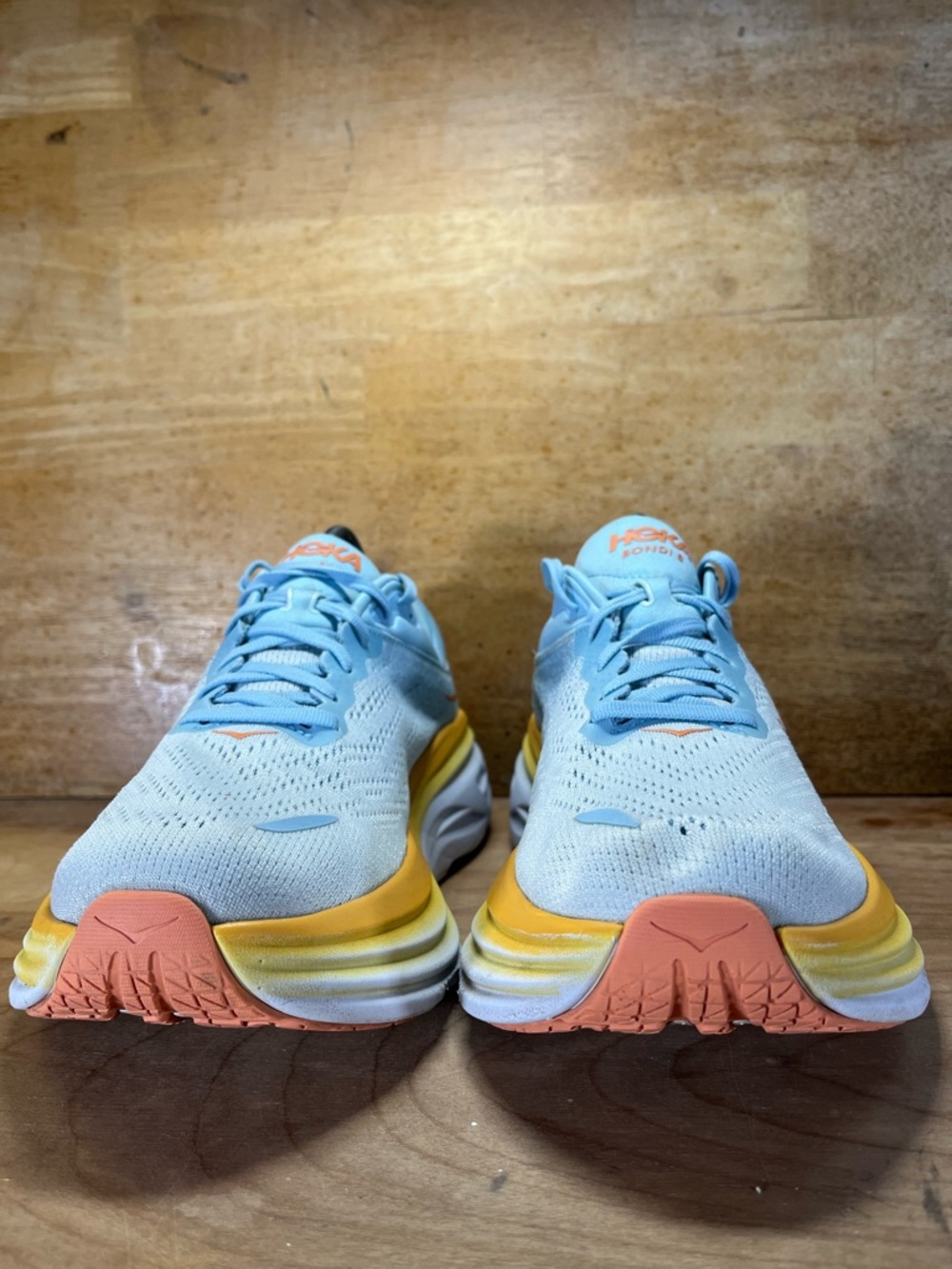 Hoka One One Bondi 8 Womens Size 9 Wide Running Shoes Sneakers Blue Yellow - Picture 2 of 14